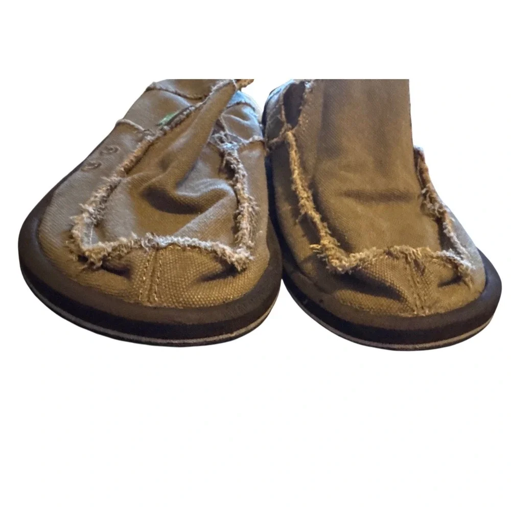 Sanuk Sidewalk Surfer Canvas Slip On Loafers Frayed Casual Shoes Brown Men's 10